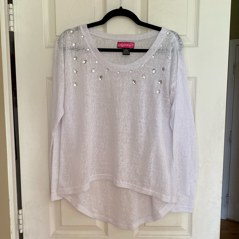 Say What? White Embellished Long-Sleeve Top